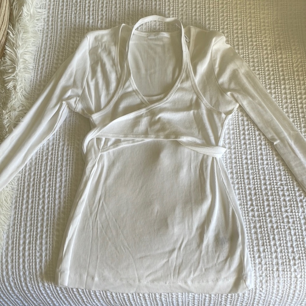 White Helmut Lang long sleeve with wrap detailing